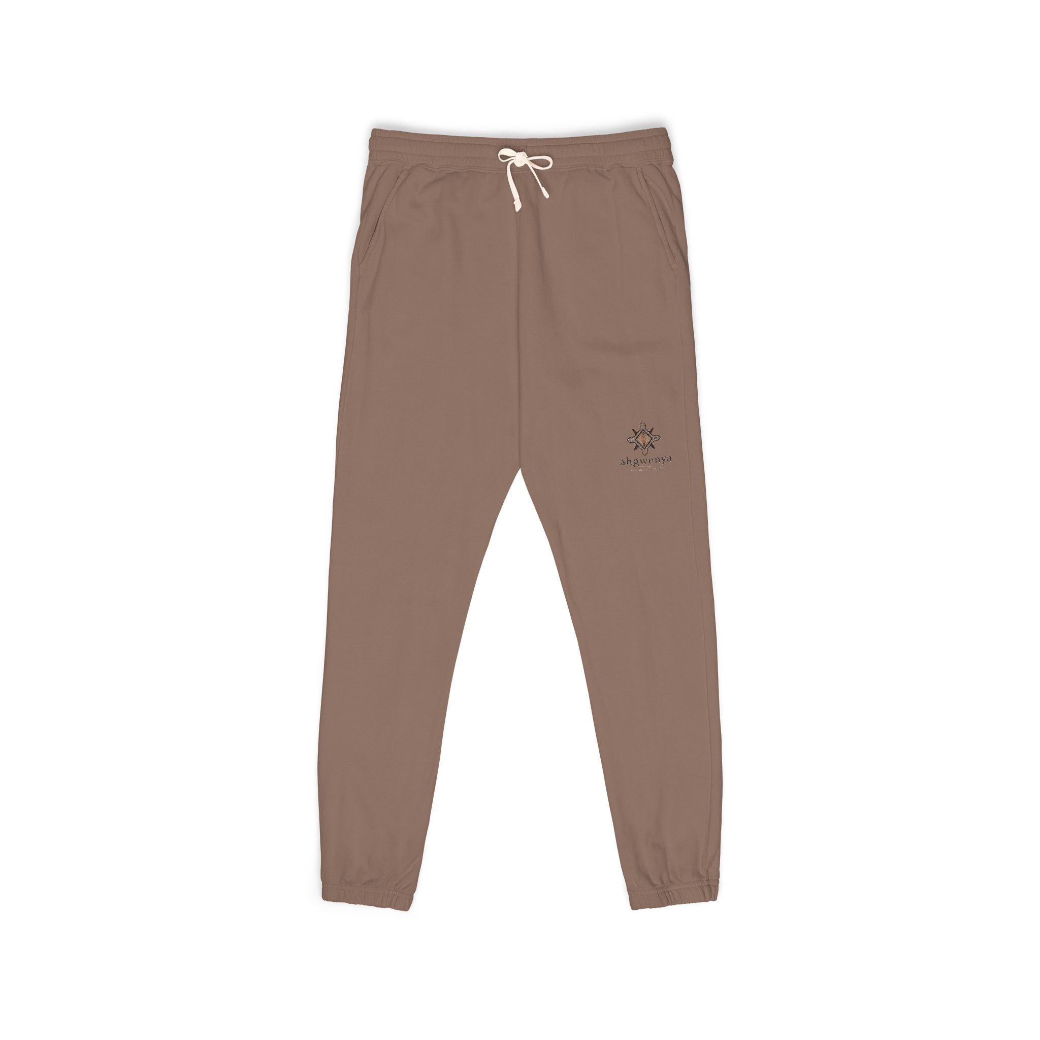 Embroidered Sun Logo Sweatpants — Natural Garment-Dyed Fleece Joggers