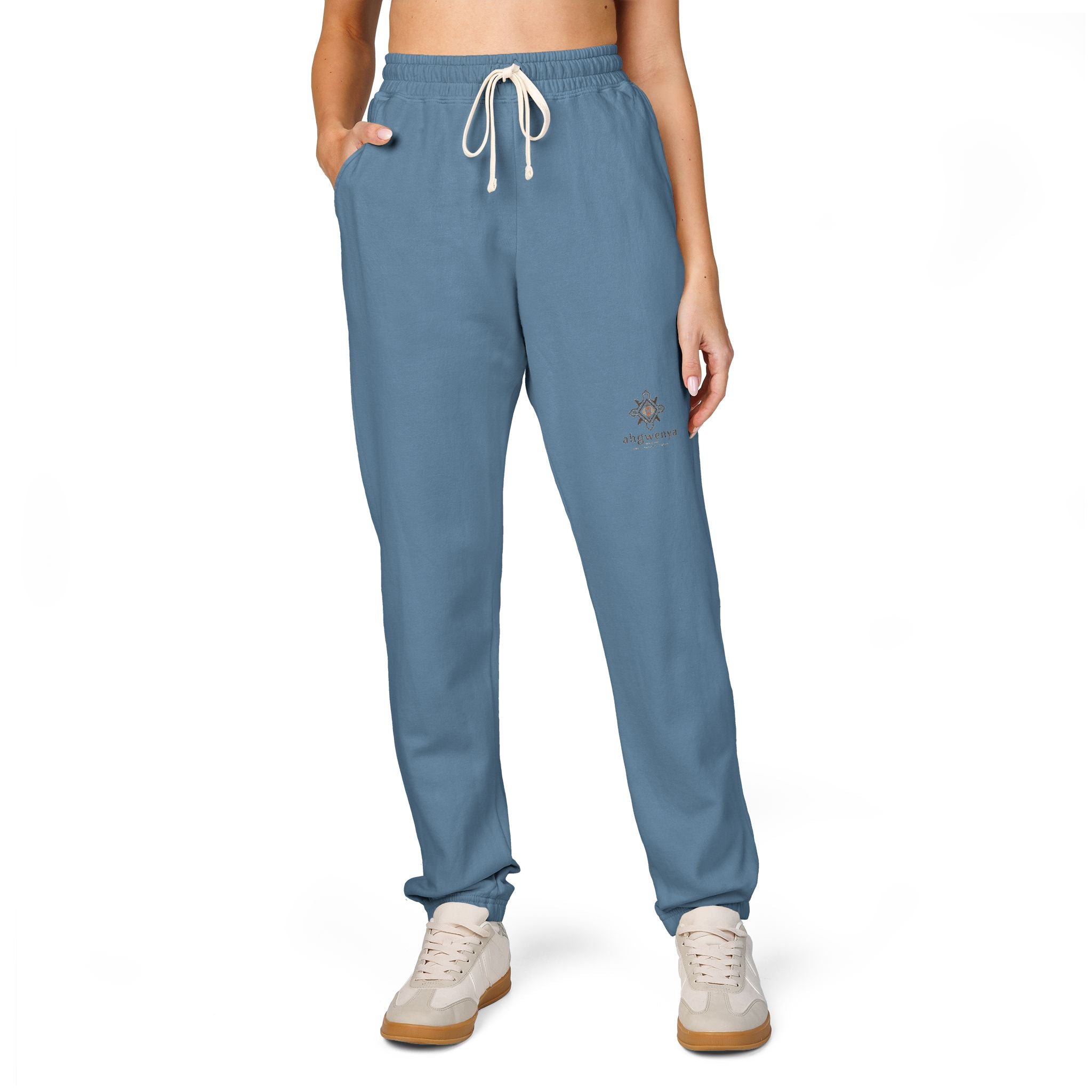 Embroidered Sun Logo Sweatpants — Natural Garment-Dyed Fleece Joggers