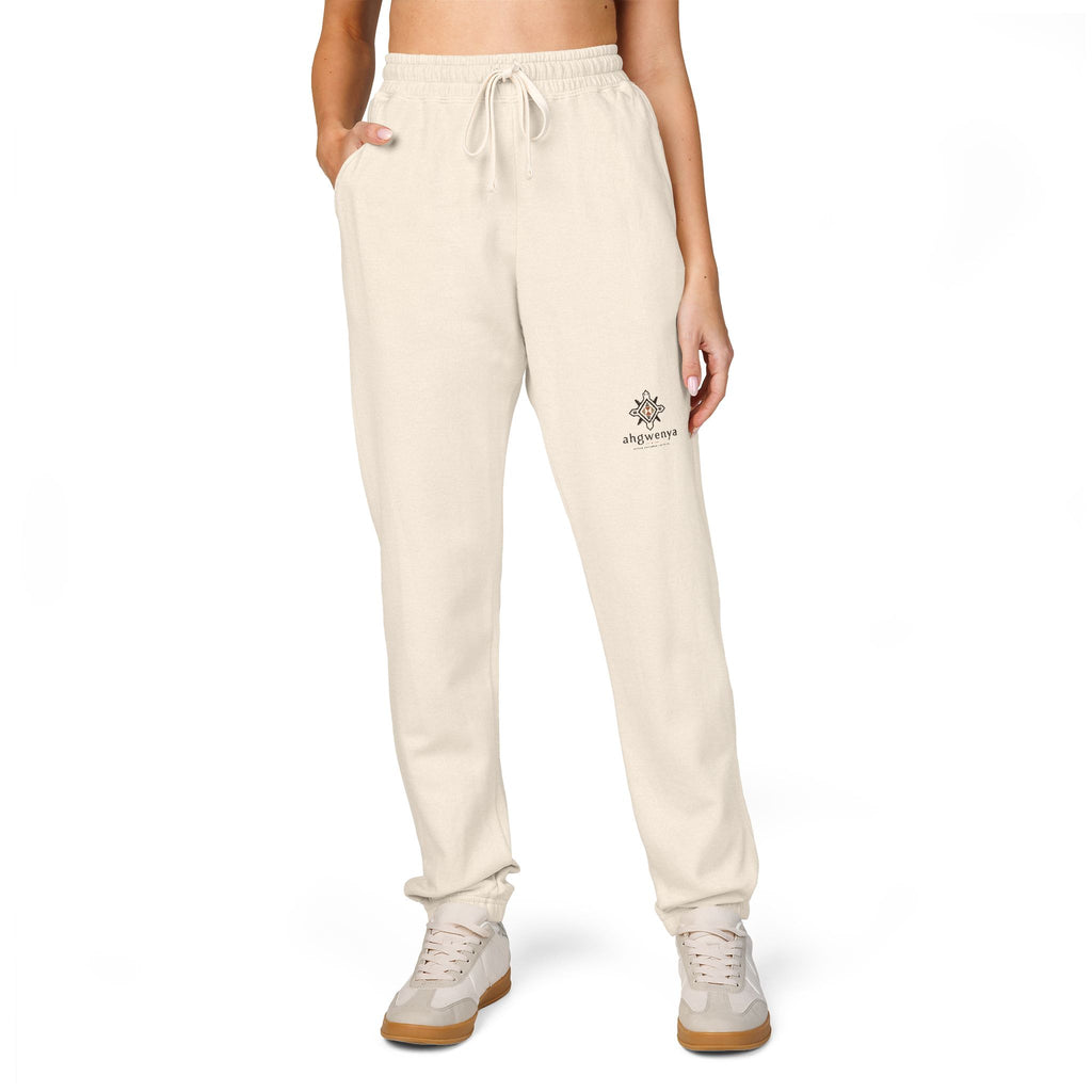 Embroidered Sun Logo Sweatpants — Natural Garment-Dyed Fleece Joggers