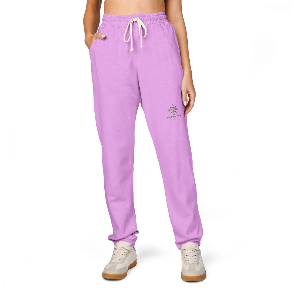 Embroidered Sun Logo Sweatpants — Natural Garment-Dyed Fleece Joggers