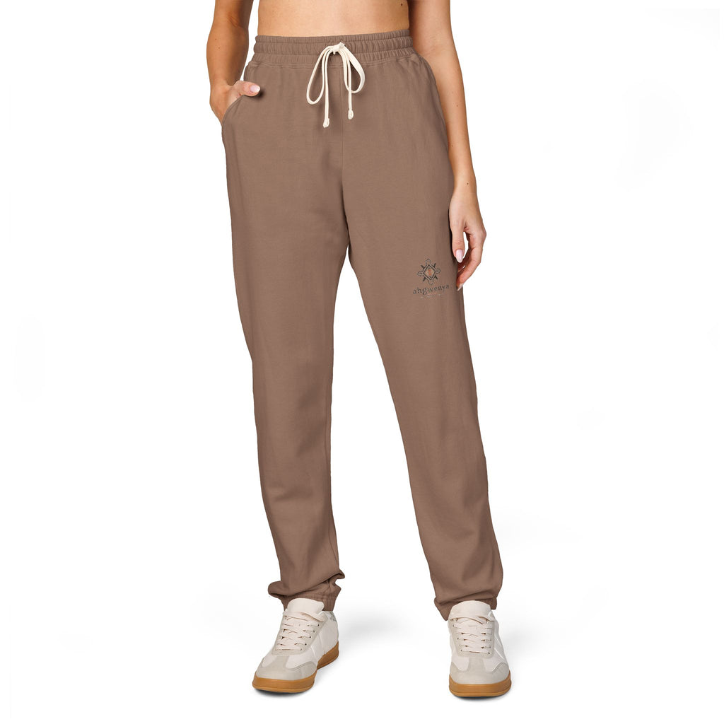 Embroidered Sun Logo Sweatpants — Natural Garment-Dyed Fleece Joggers